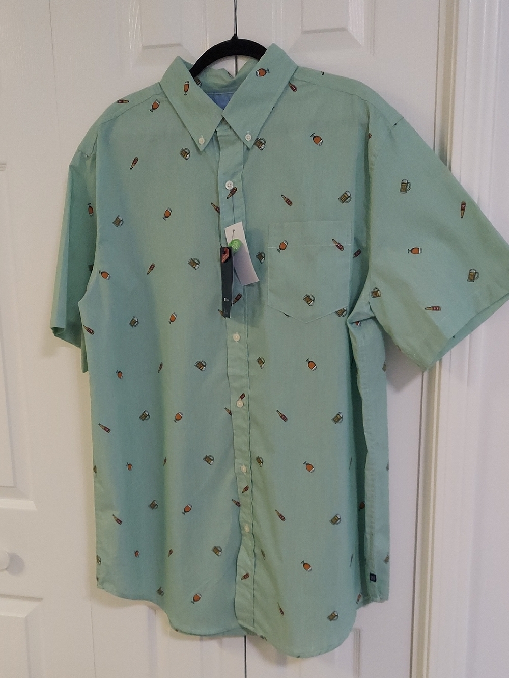 Chaps Shirt, Size LT, Green,  Beer Drinks Pattern, Buttondown